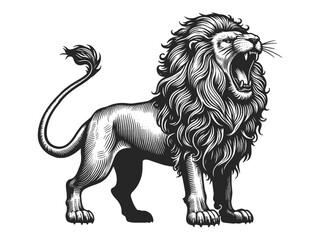 roaring lion animal sketch engraving generative ai fictional character vector illustration. Scratch board imitation. Black and white image. - obrazy, fototapety, plakaty
