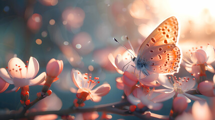 A delicate butterfly perched on a blooming flower