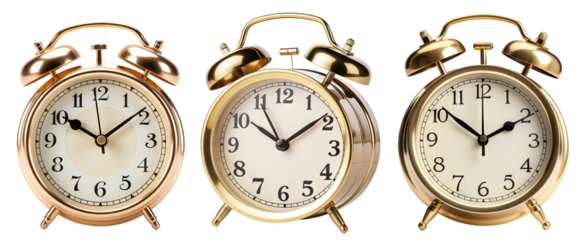 Set of golden alarm clocks, cut out