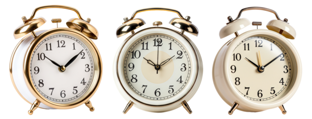 Set of white alarm clocks, cut out