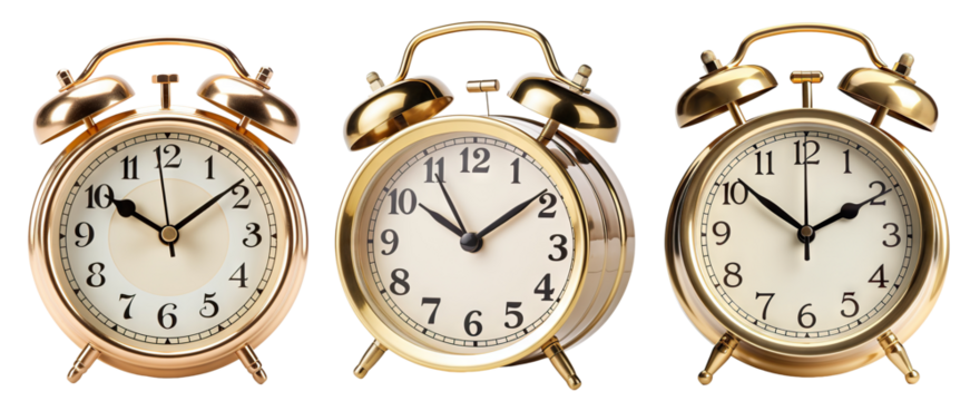 Set of golden alarm clocks, cut out