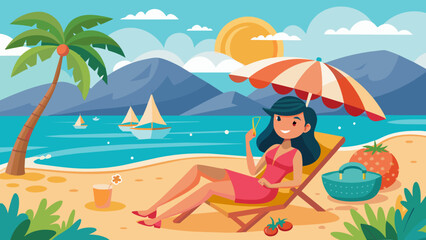 Obraz na płótnie Canvas girl on the beach girl relaxing on the beach 