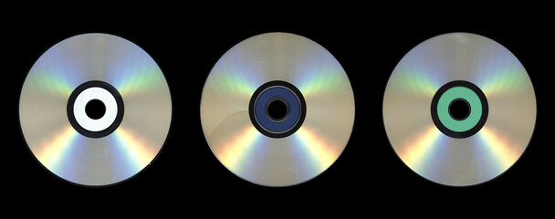 Set of blank back view CD DVDs with colorful reflective layer