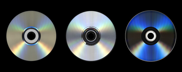 Set of blank back view CD DVDs with colorful reflective layer