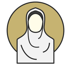 Muslims Hajj or umrah icon with golden circle in background, female muslim hajj umrah, eid al-adha