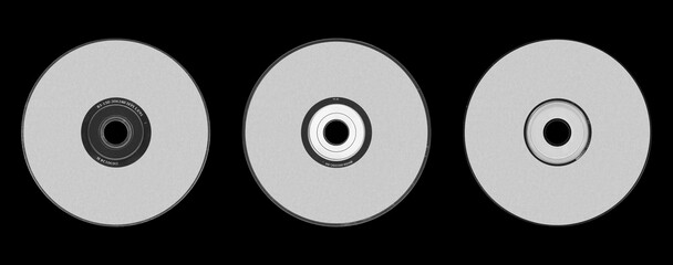 Set of blank front view CD DVDs with white canvas for mockup covers