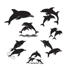 Obraz premium Vector Playing Dolphin silhouette Set