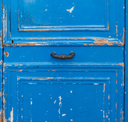 Poignée de porte en bois ancienne bleue 