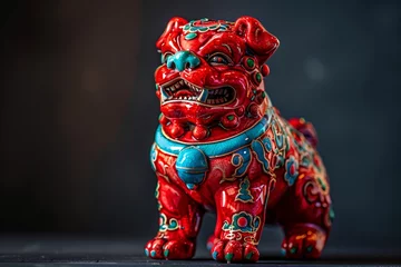  a red and blue statue of a dog © Doina