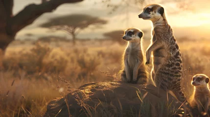 Foto op Aluminium A family of meerkats standing guard in the African savanna © Muhammad