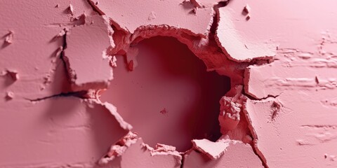 Close up view picture of the hollow pink hole on the the wall that show the breaking part of the wall that has been made from strong material yet still can be break to look through other side. AIGX03.
