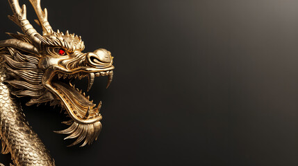 golden chinese dragon on black color background, generative ai