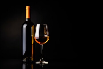 Silhouetted amber wine bottle and glass against a dark background. Wine Bottle and Glass Silhouette