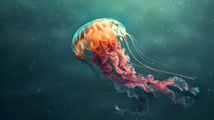 A graceful jellyfish drifting through the ocean currents - obrazy, fototapety, plakaty