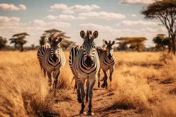 Crédence de cuisine en verre imprimé Zèbre a group of zebras walking across the savanna