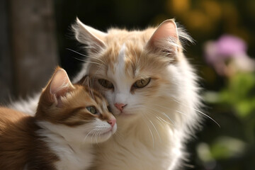Fototapeta premium Close up of cat with kitten
