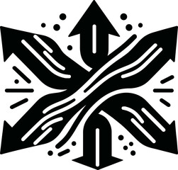 Black vector illustration on white background of a set of arrows, designed to symbolize direction, movement, and choices for business and life themes.
