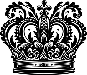 Black vector illustration of a crown, detailed to evoke royalty, leadership, and achievement, suitable for motivational themes.