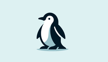 A flat vector of a penguin, focusing on its form and stance, with a simple design highlighting contrast.