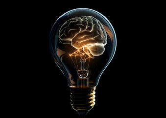 Innovative Concept of Brain Power and Creativity Brain Inside a Light Bulb