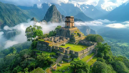 Photo sur Plexiglas Vieil immeuble Ancient city in Peru, archeological site in the middle of  tropical mountain forest, beautiful panorama with mountains and clouds