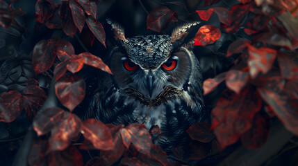 A nocturnal owl camouflaged among the shadows of night
