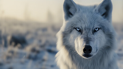 Majestic White Wolf in Snowy Wilderness - A Portrait of Wild Beauty