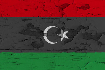 State of Libya Flag Painted on Old Wood Plank Background - obrazy, fototapety, plakaty