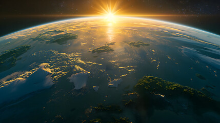 Fototapeta na wymiar Breathtaking View of Sunrise Over Earth's Horizon from Space