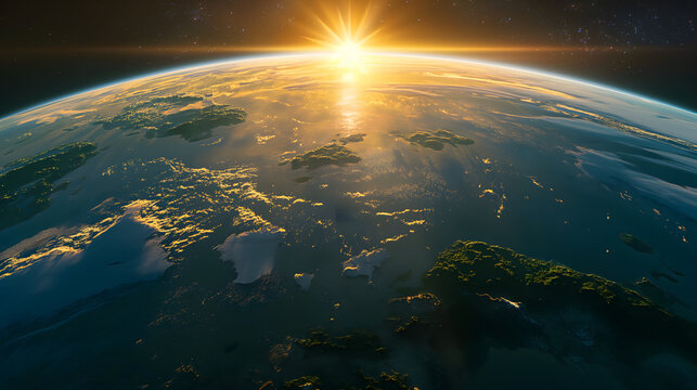 Breathtaking View of Sunrise Over Earth's Horizon from Space