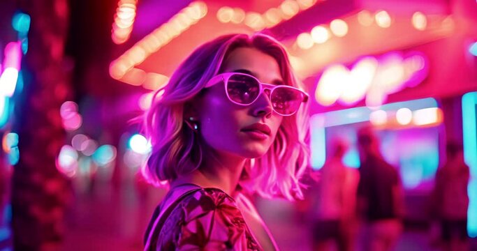 stylish woman embraces the vibrant nightlife neon dreams