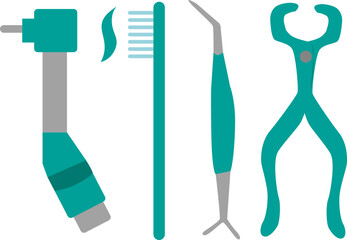 Vector of a set of instruments for denstist surgeries.