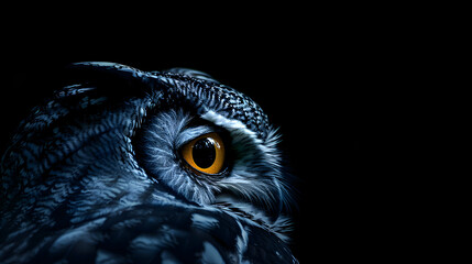 A nocturnal owl with wide eyes gazing into darkness