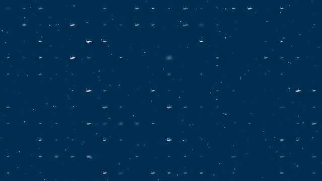 Template animation of evenly spaced router symbols of different sizes and opacity. Animation of transparency and size. Seamless looped 4k animation on dark blue background with stars