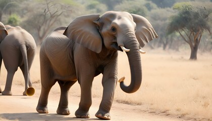 Fototapeta na wymiar An Elephant Trumpeting In Excitement