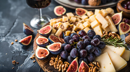 Fresh Gourmet Cheese Platter With Figs and Nuts
