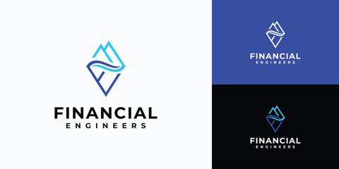 Fototapeta premium Vector logo design for the initials letters M F E in the shape of an iceberg and waves in a modern, simple, clean and abstract style.