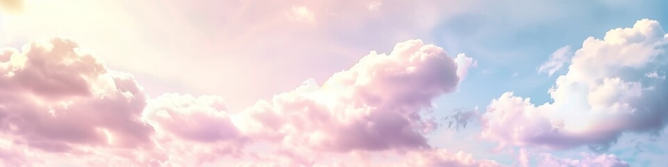 romantic blue sky with soft fluffy pink clouds beautiful background image panoramic natural view of...