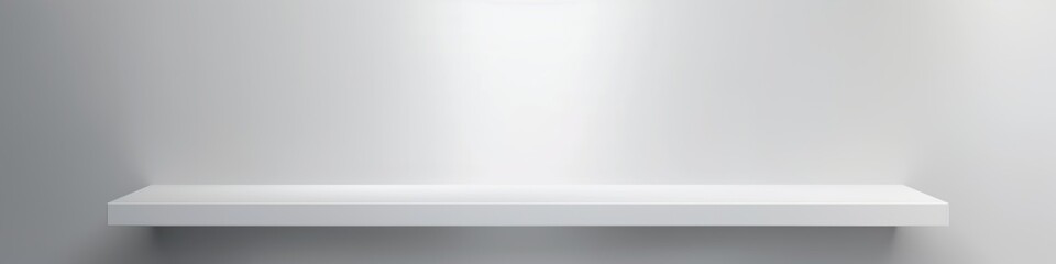 minimalistic universal background for product presentation white empty shelf on a light gray wall - obrazy, fototapety, plakaty