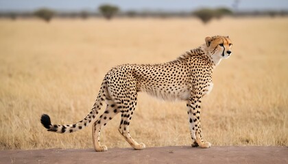 A Cheetah With Its Tail Held High A Sign Of Confi