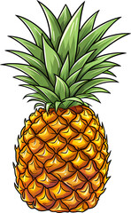 Fresh Pineapple on White Background with Tropical Leaves