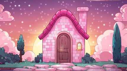 Magic portal, 8bit game, pastel pink, entrance to candy kingdom, glittering sprinkles
