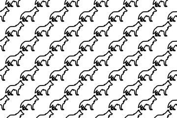 Seamless pattern completely filled with outlines of wolf symbols. Elements are evenly spaced. Vector illustration on white background