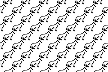 Seamless pattern completely filled with outlines of wolf symbols. Elements are evenly spaced. Illustration on transparent background