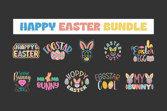 Happy Easter Bundle Typography T-shirt Design Vector Graphics