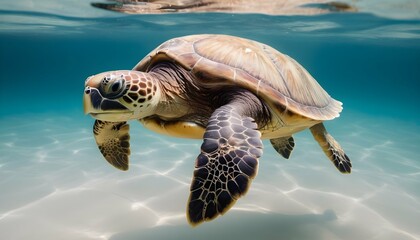 A Wise Old Sea Turtle Lazily Paddling Through Calm