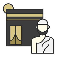 Icon of Male Muslim person doing Hajj and Umrah, on front of Kaaba in Eid al-adha.