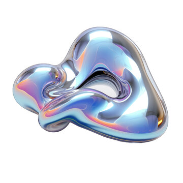 3d render abstract organic holographic shapes with chrome effect png