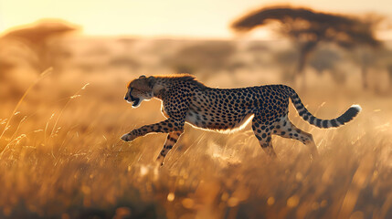 A sleek cheetah sprinting across the African savannah