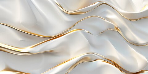 Golden and white silk fabric abstract background Beige seamless pattern with abstract waves Applicable for fabric print. - obrazy, fototapety, plakaty